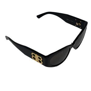 BALENCIAGA bossy cat black sunglasses with gold tone BB logo
